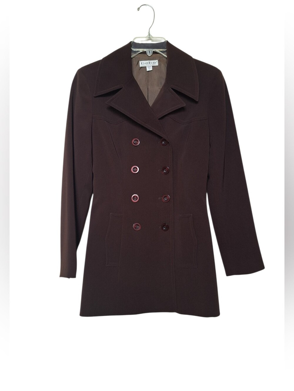 Vintage bebe San Francisco Tailored Crepe Blazer Double Breasted Longline Brown
